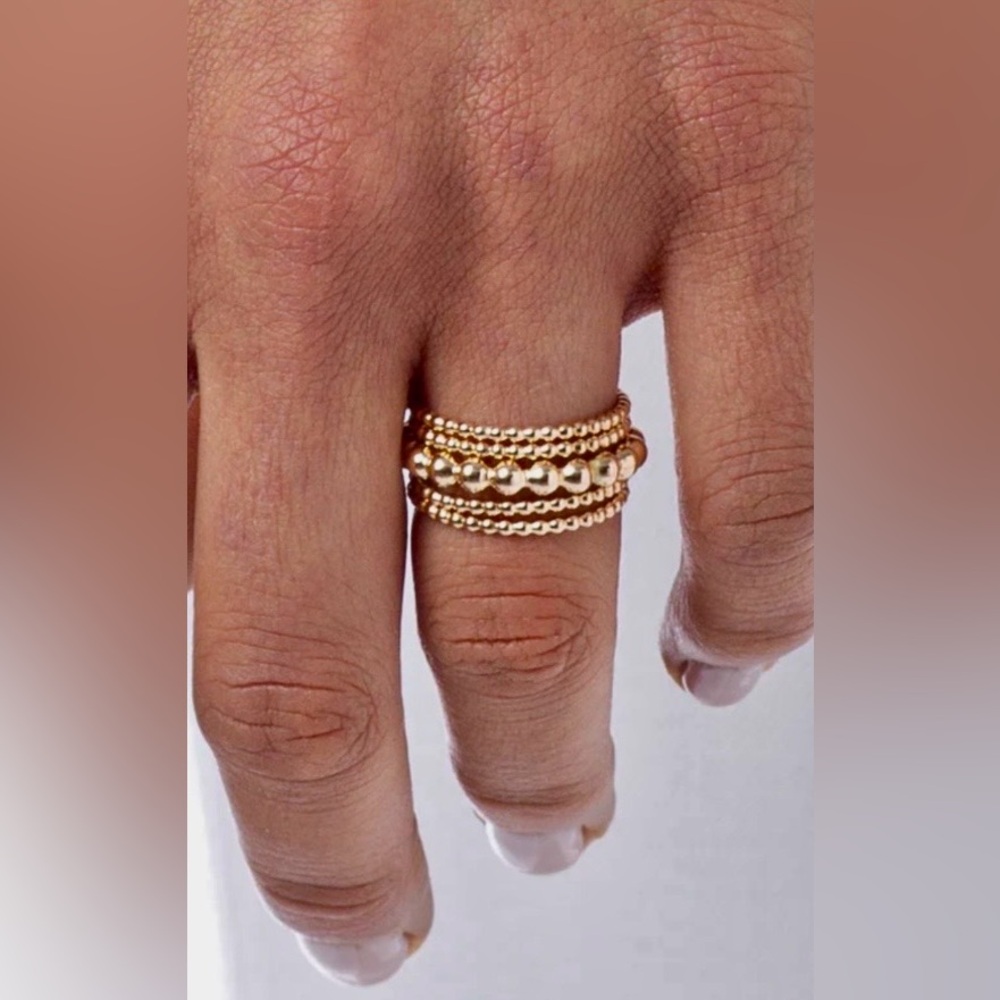 14K Gold Filled Beaded Ring Stack (5); Non tarnish, water & sweat proof. - Picture 4 of 4